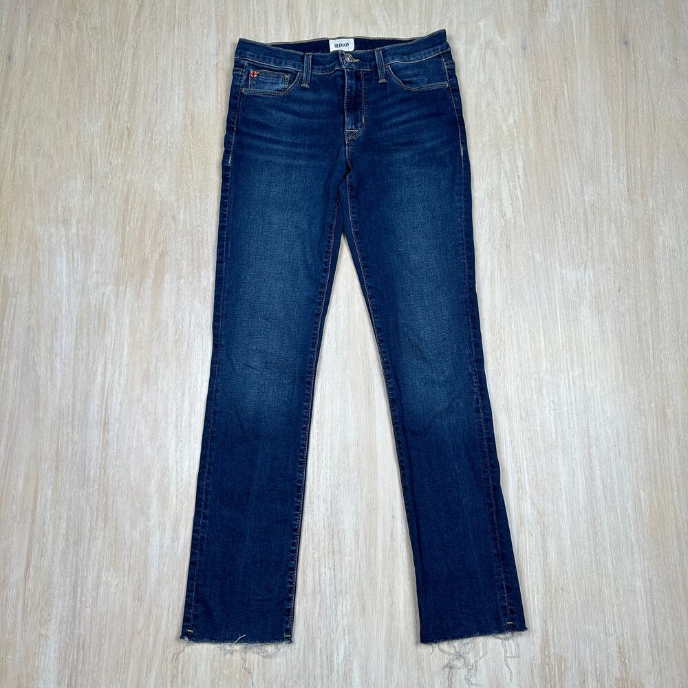 Hudson Blue Natalie Lei Raw Ankle Low Rise Skinny Dark Wash Denim Jeans 24
